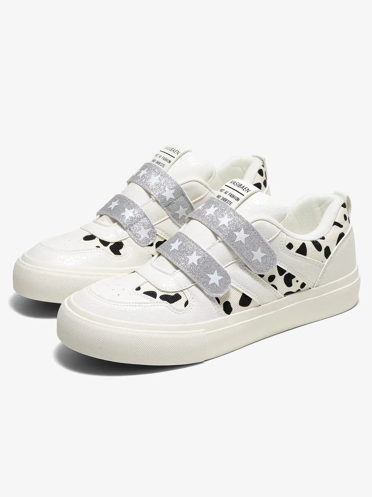 Leopard Print & Blue Star Strap Low-Top Sneakers