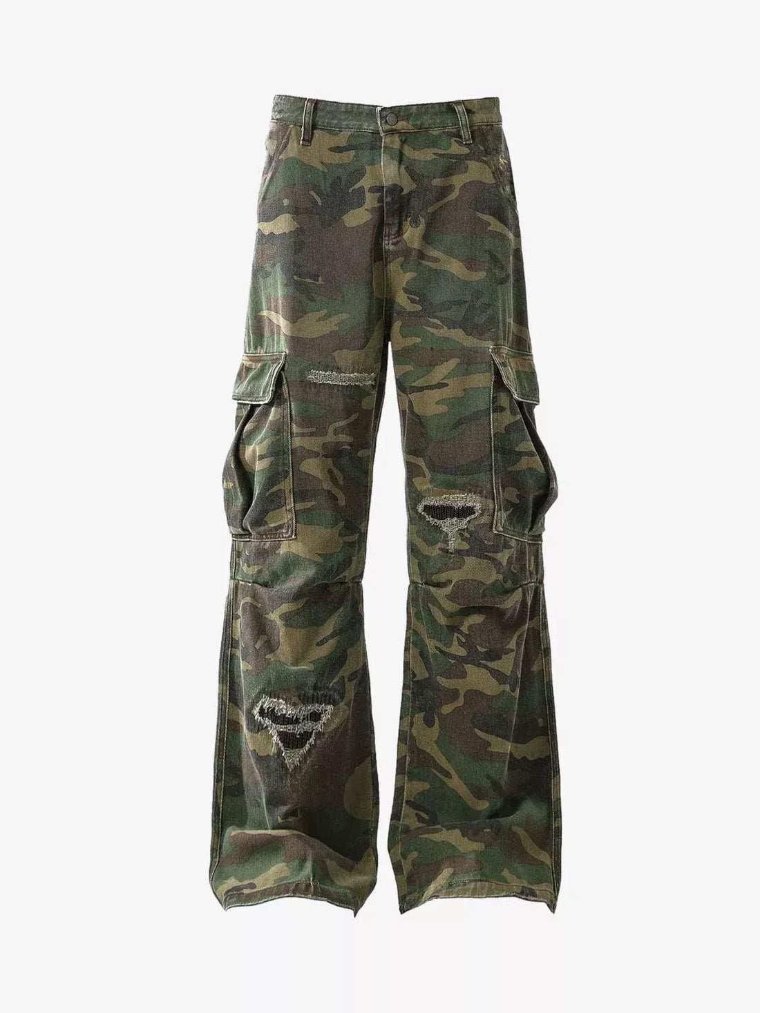 Distressed Camo Cargo Baggy Pants