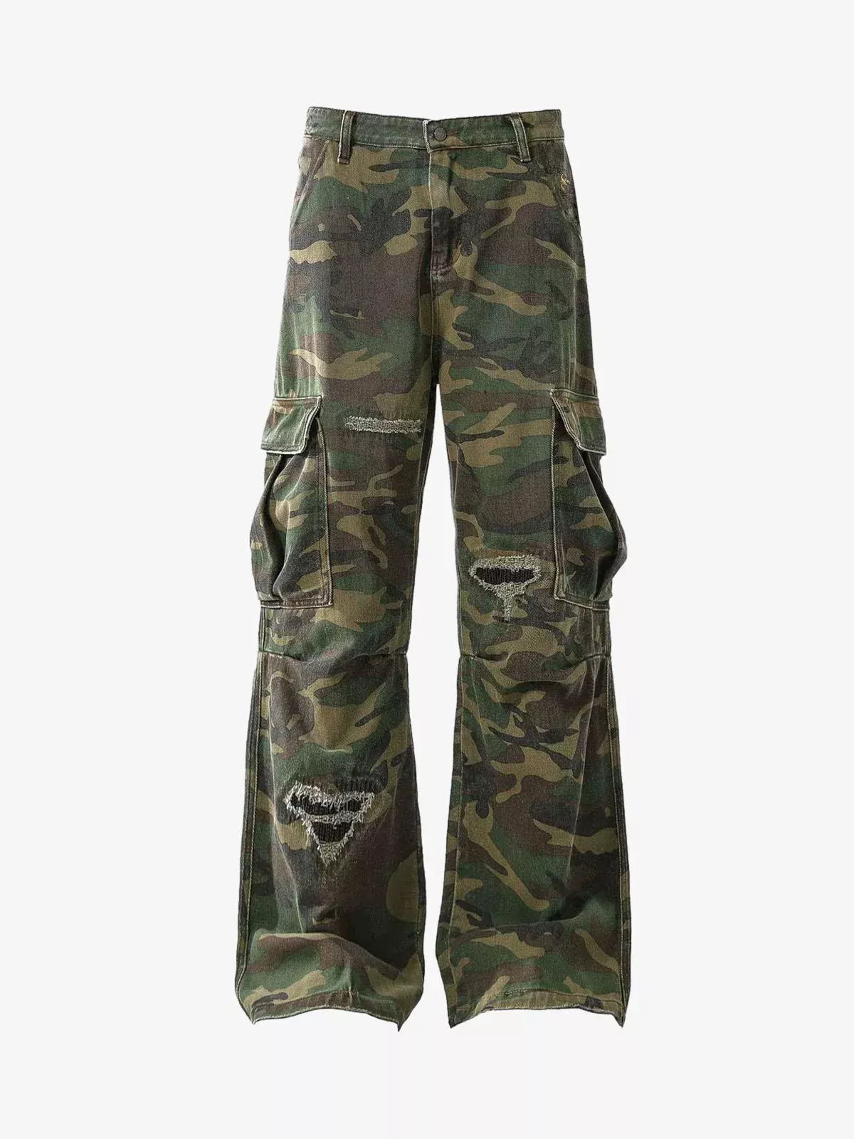 Distressed Camo Cargo Baggy Pants