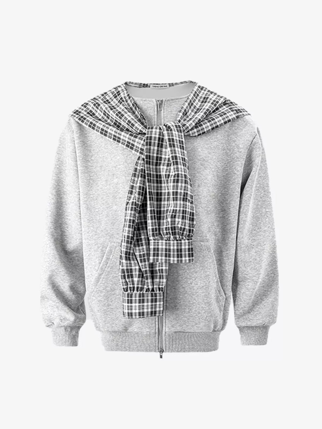 Plaid-Lined Dual-Wear Zip Hoodie