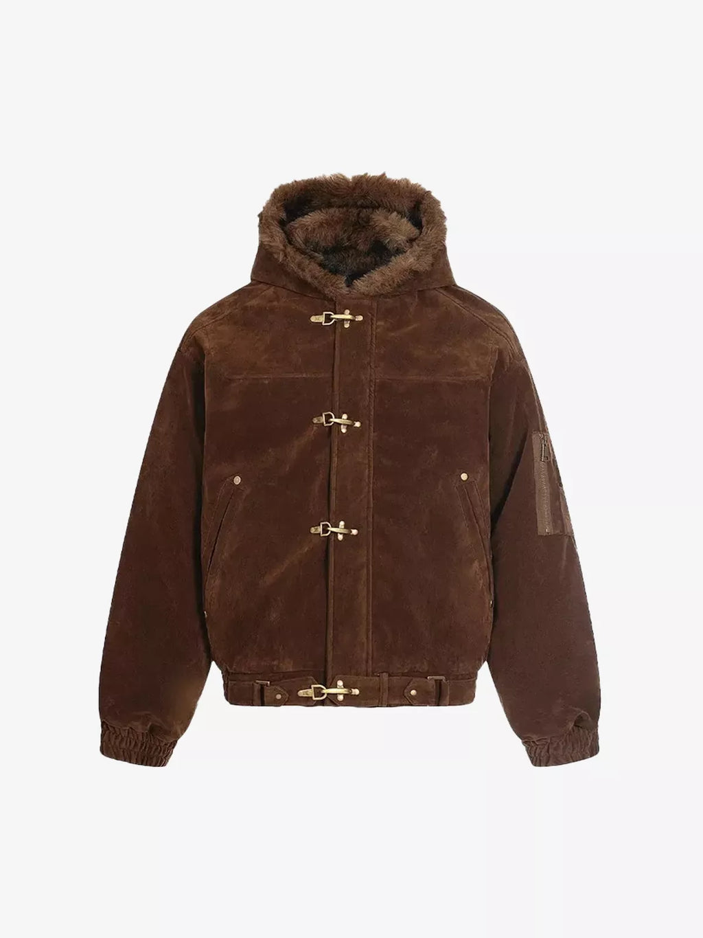 Faux Fur Lined Clasp Bomber Jacket