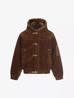 Faux Fur Lined Clasp Bomber Jacket