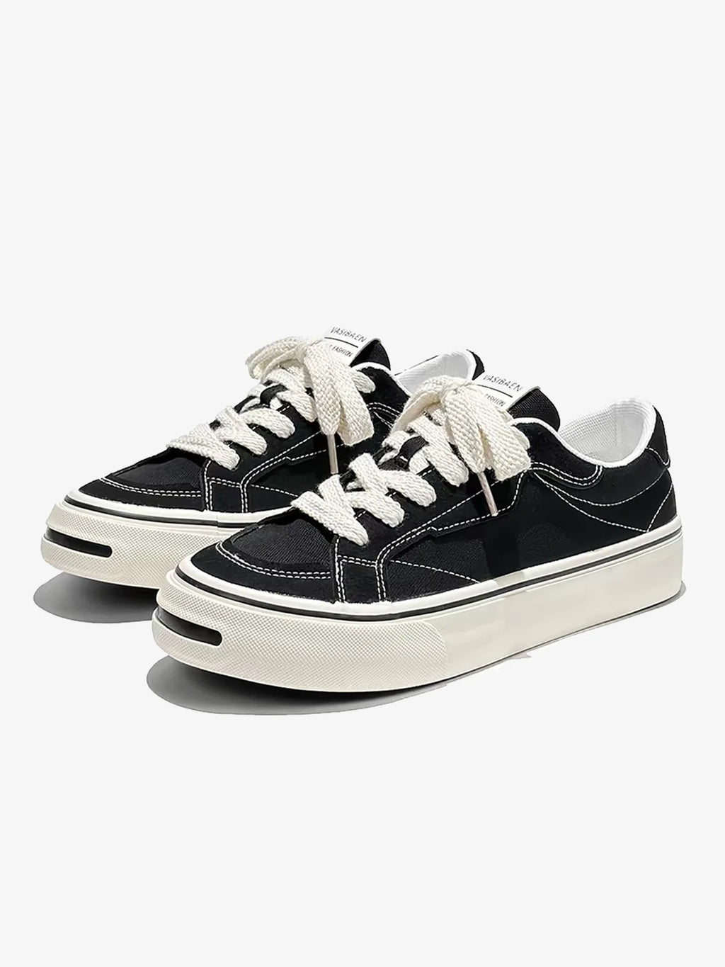 Chunky Fat-Lace Black Canvas Low-Top Sneakers