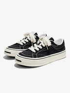Chunky Fat-Lace Black Canvas Low-Top Sneakers
