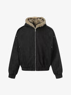 Faux Fur Trim Hooded Denim Bomber Jacket