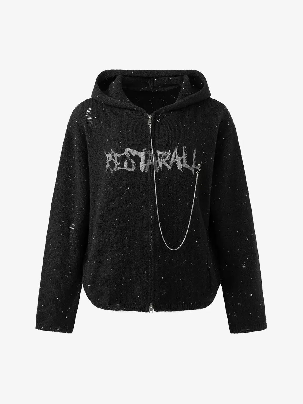Wings Distressed Speckled Knitted Hooded Sweater