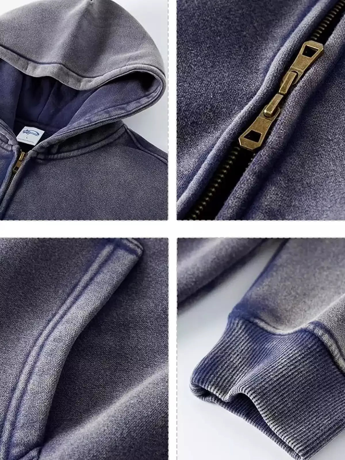 Washed Distressed Fleece Zip Up Hoodies