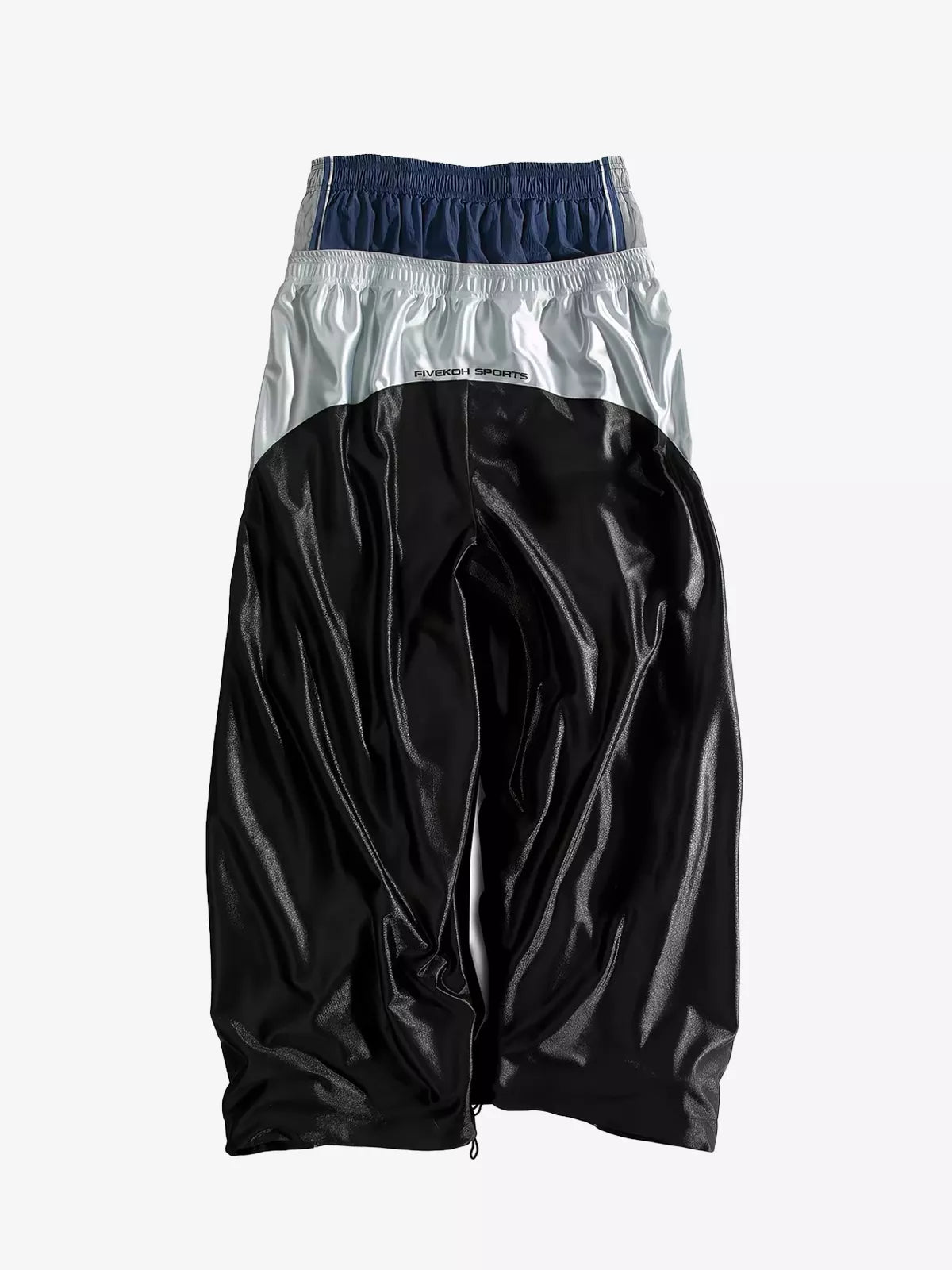 Glossy Silver-Gray Double-Waist Track Pants