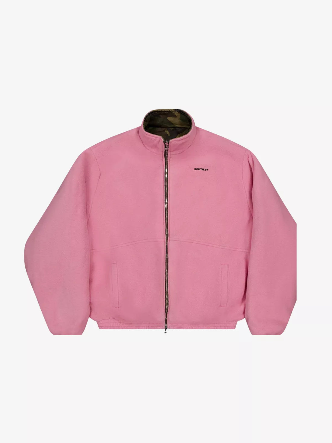 Pink Camo Embroidered Reversible Fleece Jacket