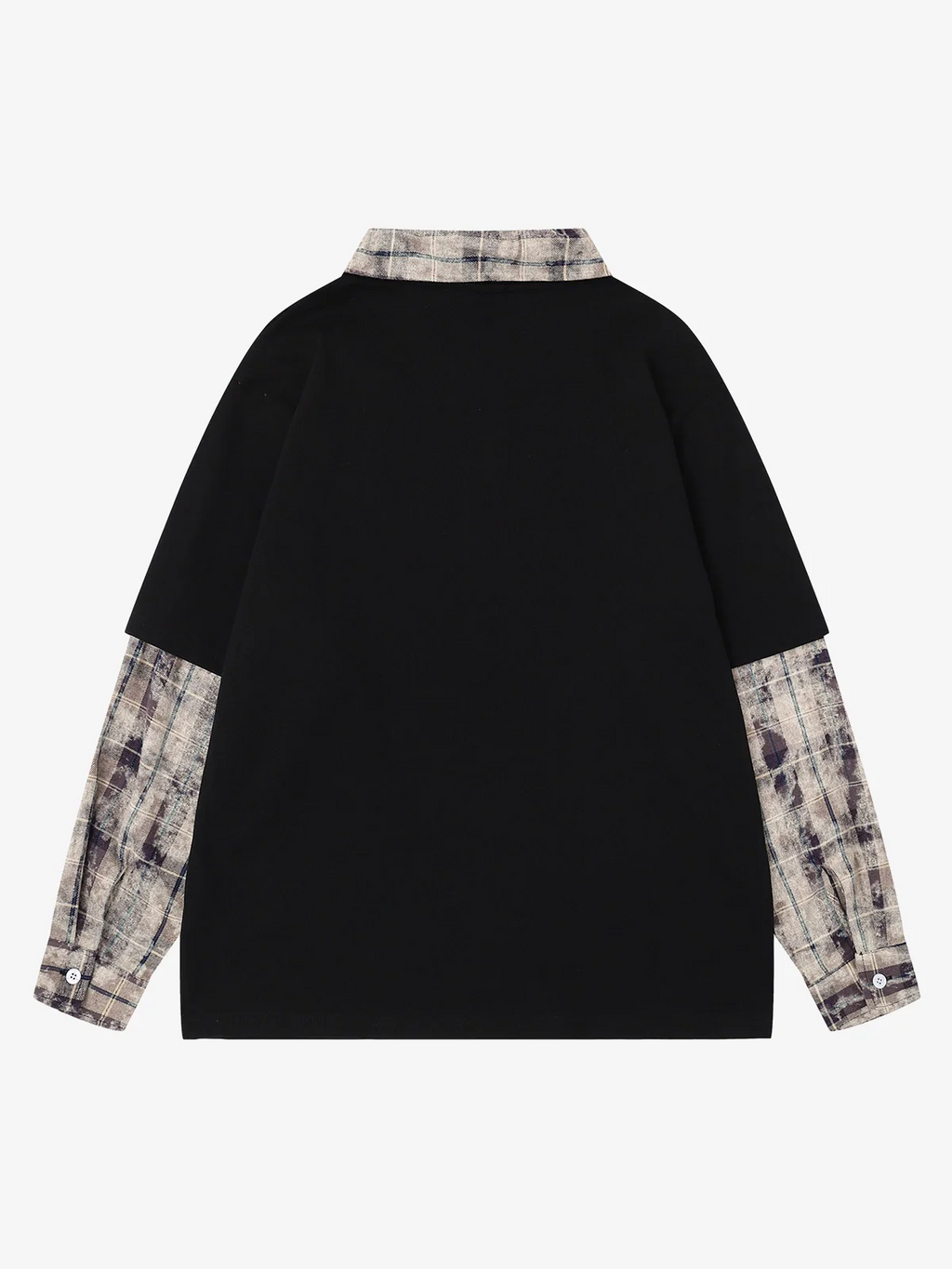 Plaid Patchwork Graphic Long Sleeve Tee