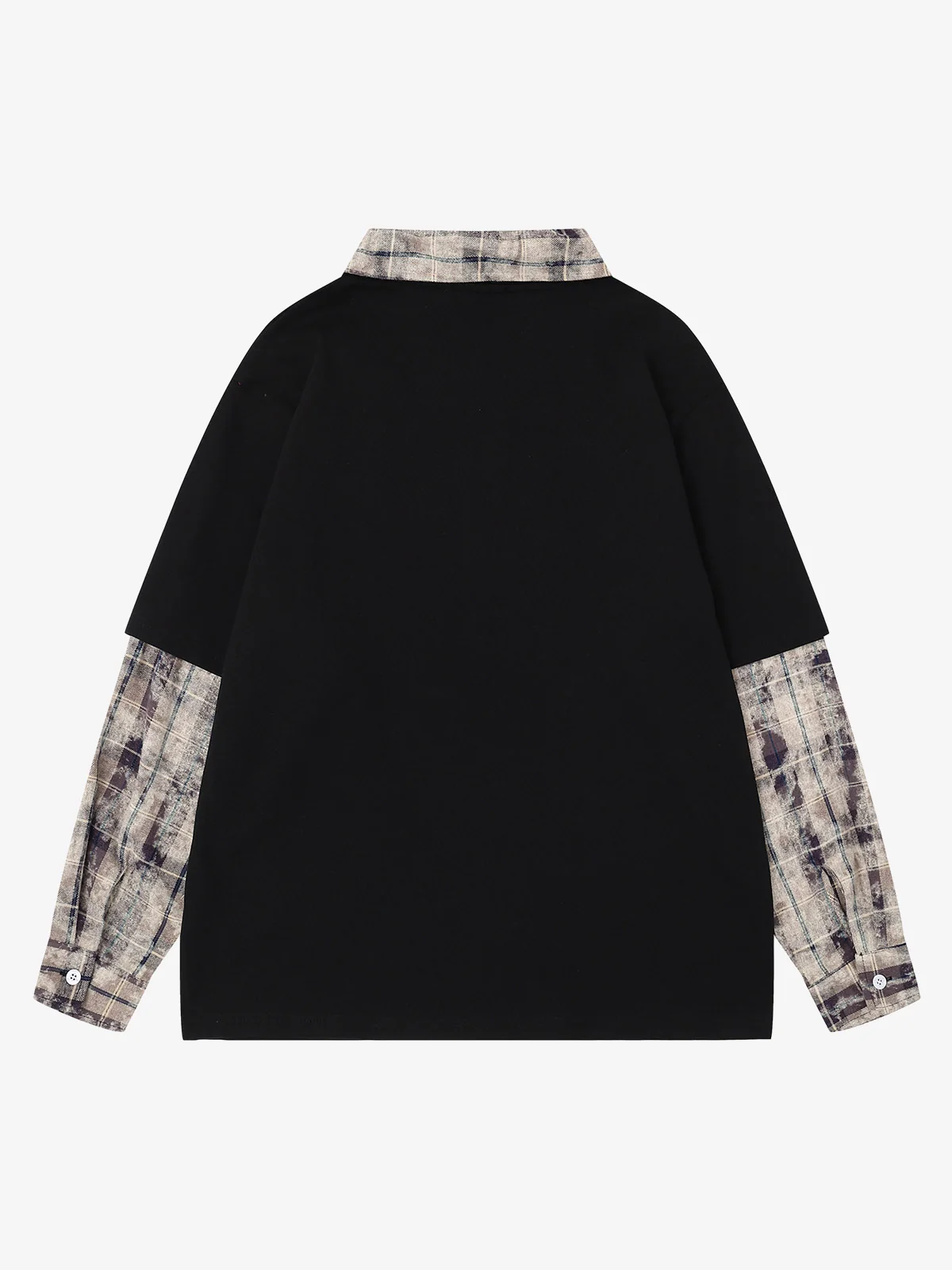 Plaid Patchwork Graphic Long Sleeve Tee