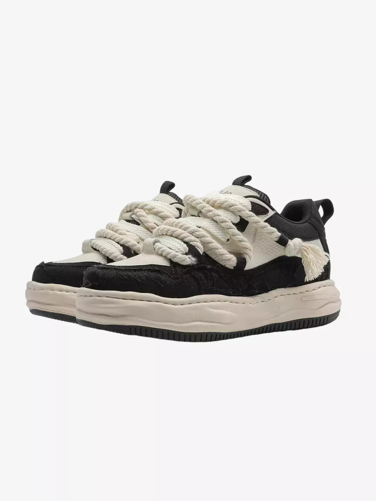 Niceprimes Tasseled Thick Rope Lace Distressed Skate Platform Sneakers