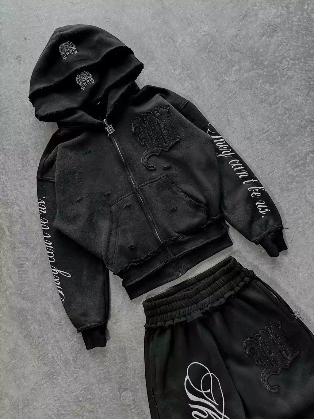Vintage Washed Embroidered Hoodie & Relaxed Pants Set