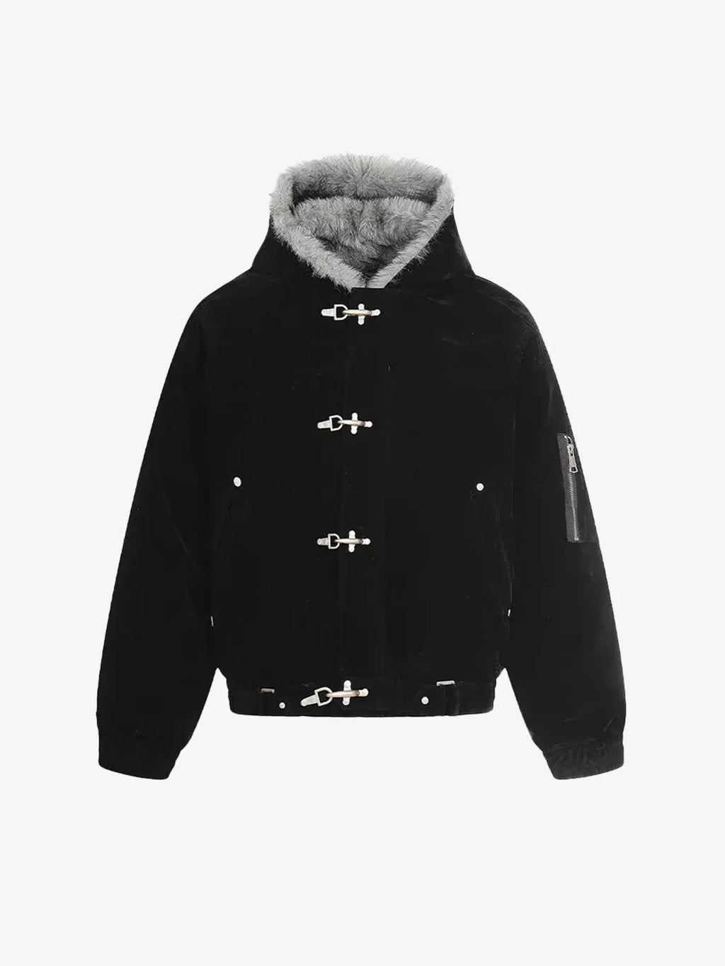 Faux Fur Lined Clasp Bomber Jacket