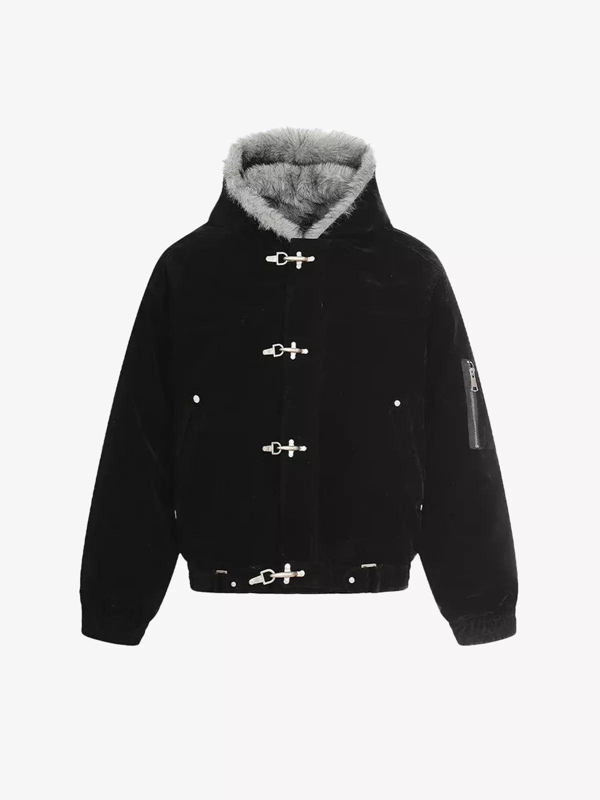 Faux Fur Lined Clasp Bomber Jacket