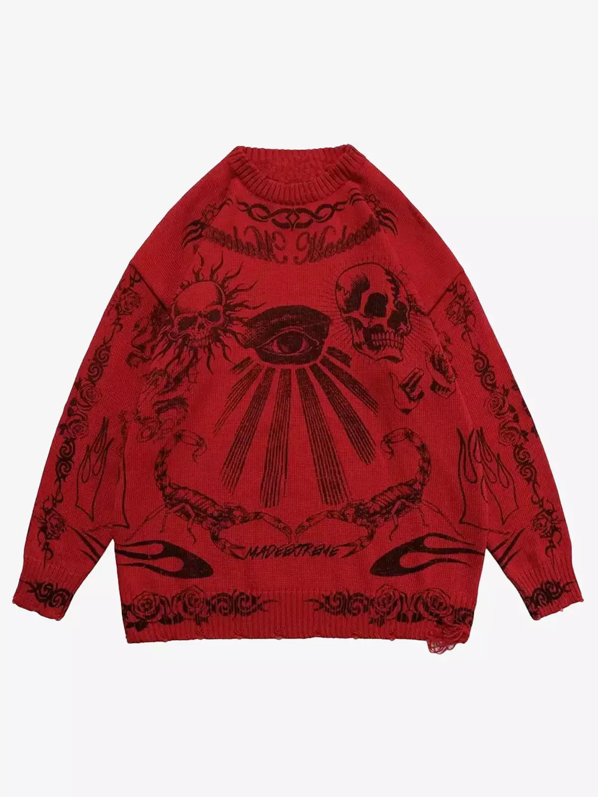 Dark Flame Skull Graphic Crewneck Sweater