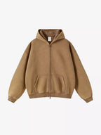 Washed Distressed Fleece Zip Up Hoodies