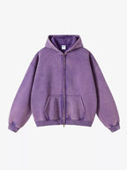 Washed Distressed Fleece Zip Up Hoodies