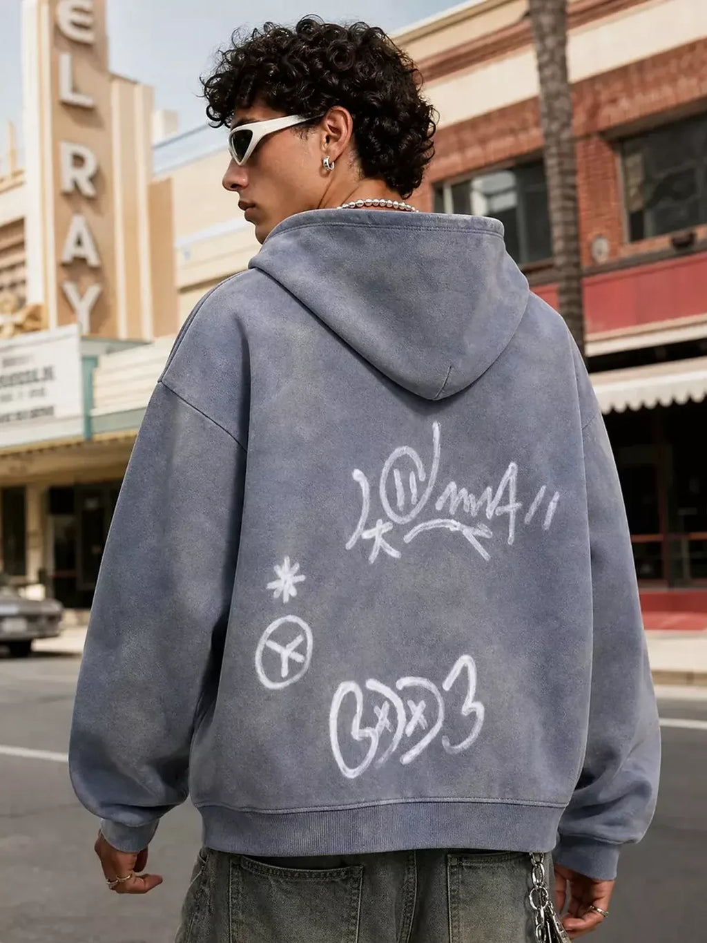 Graffiti Washed Zip Up Hoodies