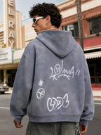 Graffiti Washed Zip Up Hoodies