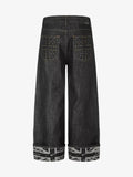 Flag Cuffed Raw Washed Wide-Leg Jeans