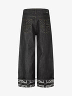Flag Cuffed Raw Washed Wide-Leg Jeans