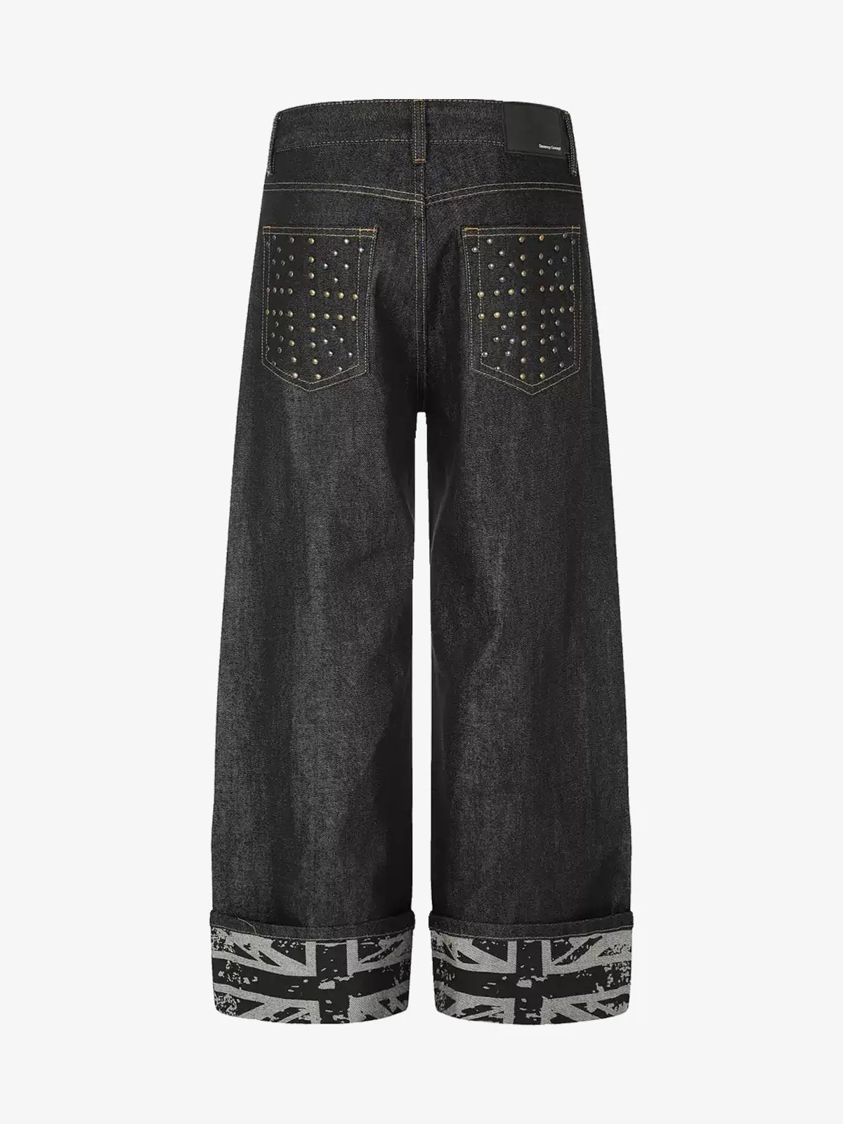 Flag Cuffed Raw Washed Wide-Leg Jeans