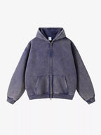 Washed Distressed Fleece Zip Up Hoodies