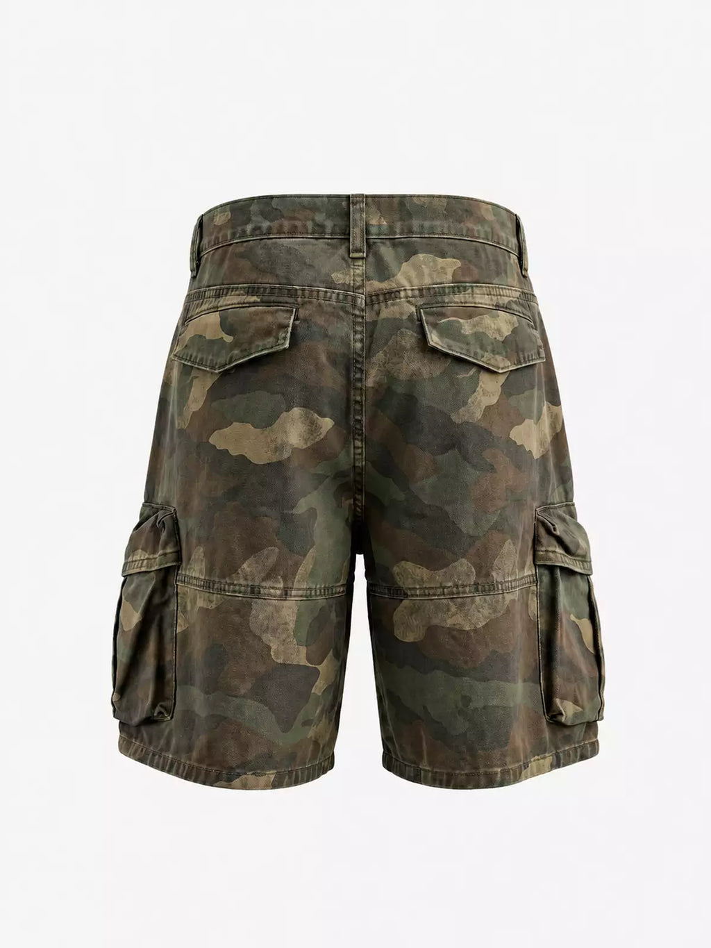 Distressed Camo Wide-Leg Cargo Shorts