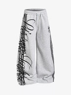 Curved Script Stripe Wide-Leg Sweatpants