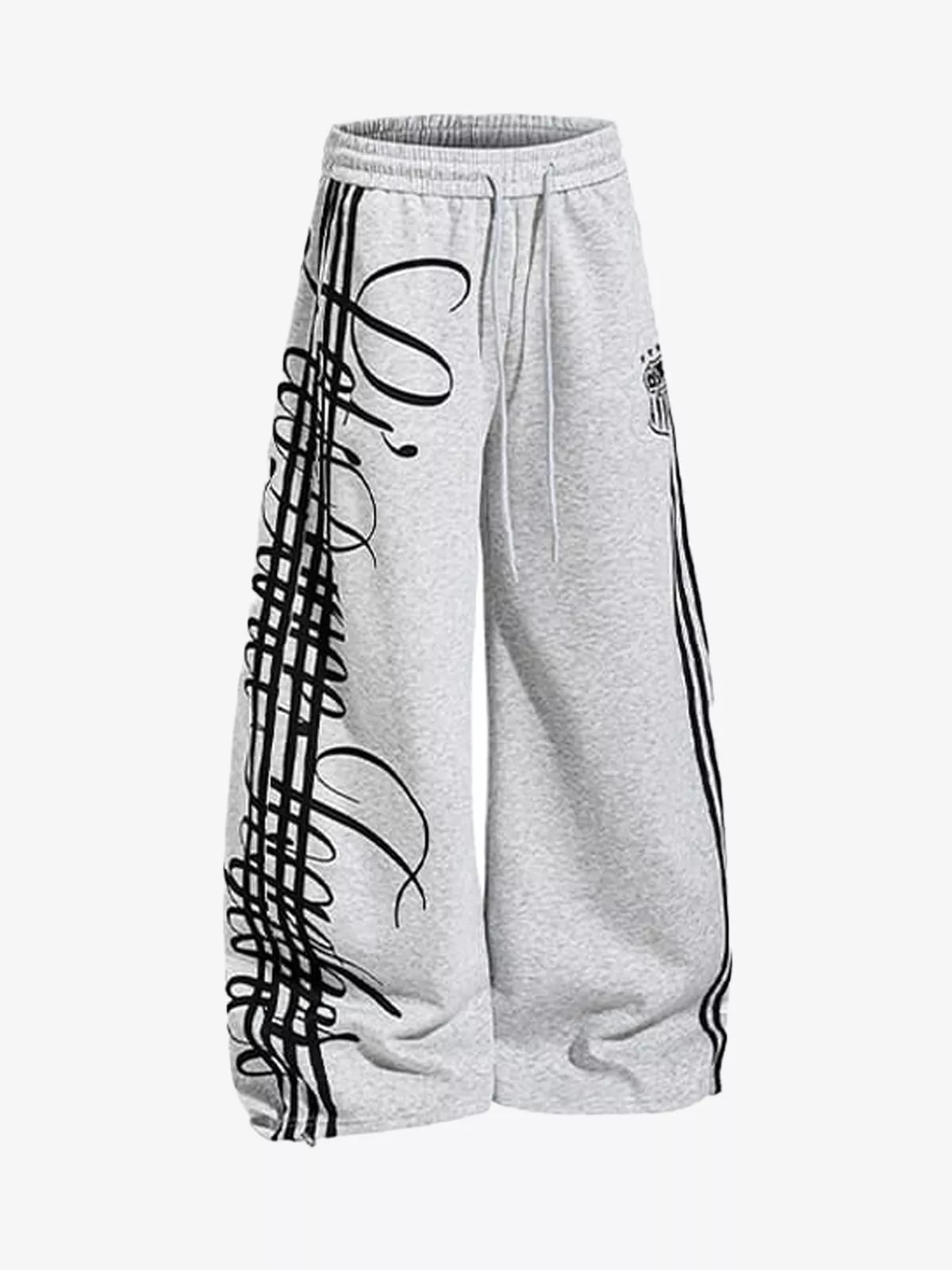 Curved Script Stripe Wide-Leg Sweatpants