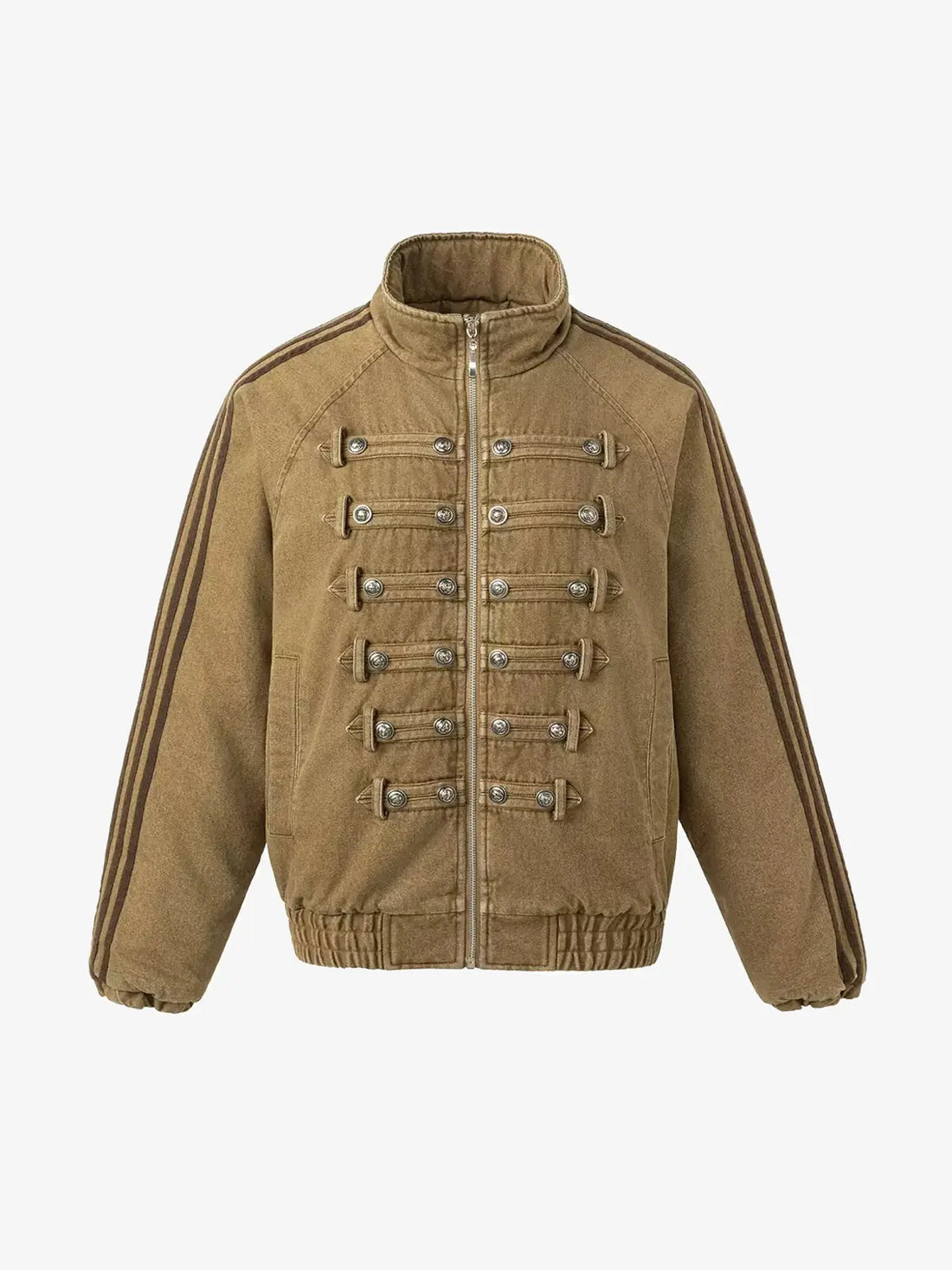 Vintage Military Metal Buckle Striped Bomber Jacket