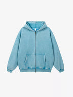 Washed Distressed Fleece Zip Up Hoodies