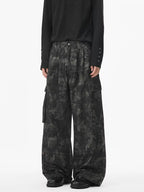 Dark Camo Wide-Leg Cargo Pants