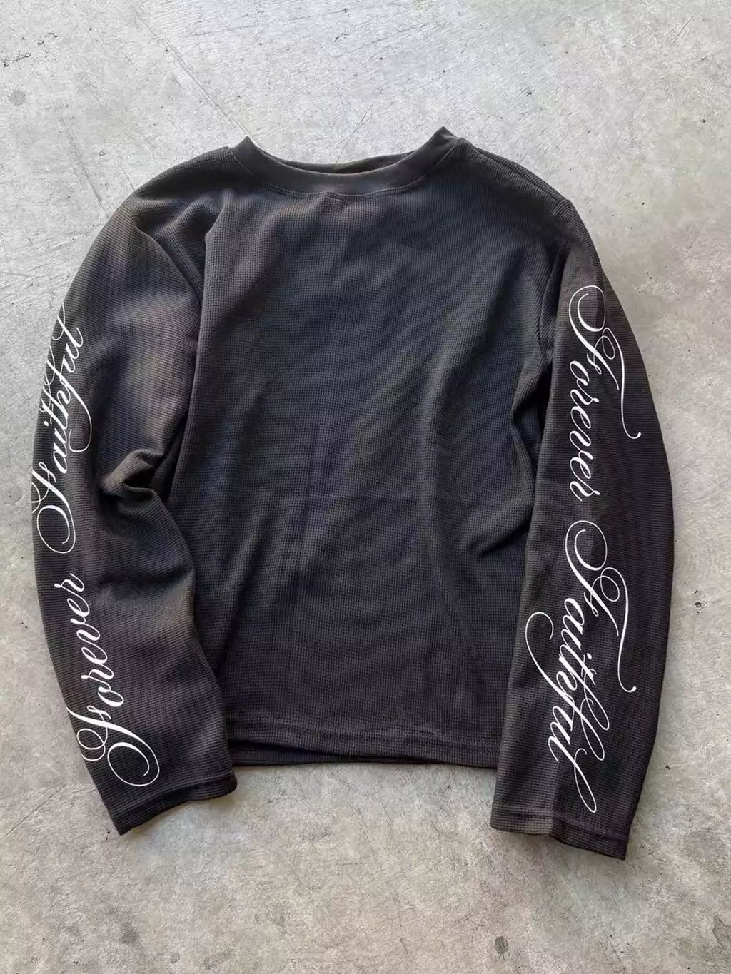 Vintage Font Graphic Waffle Sweatshirt