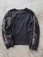 Vintage Font Graphic Waffle Sweatshirt