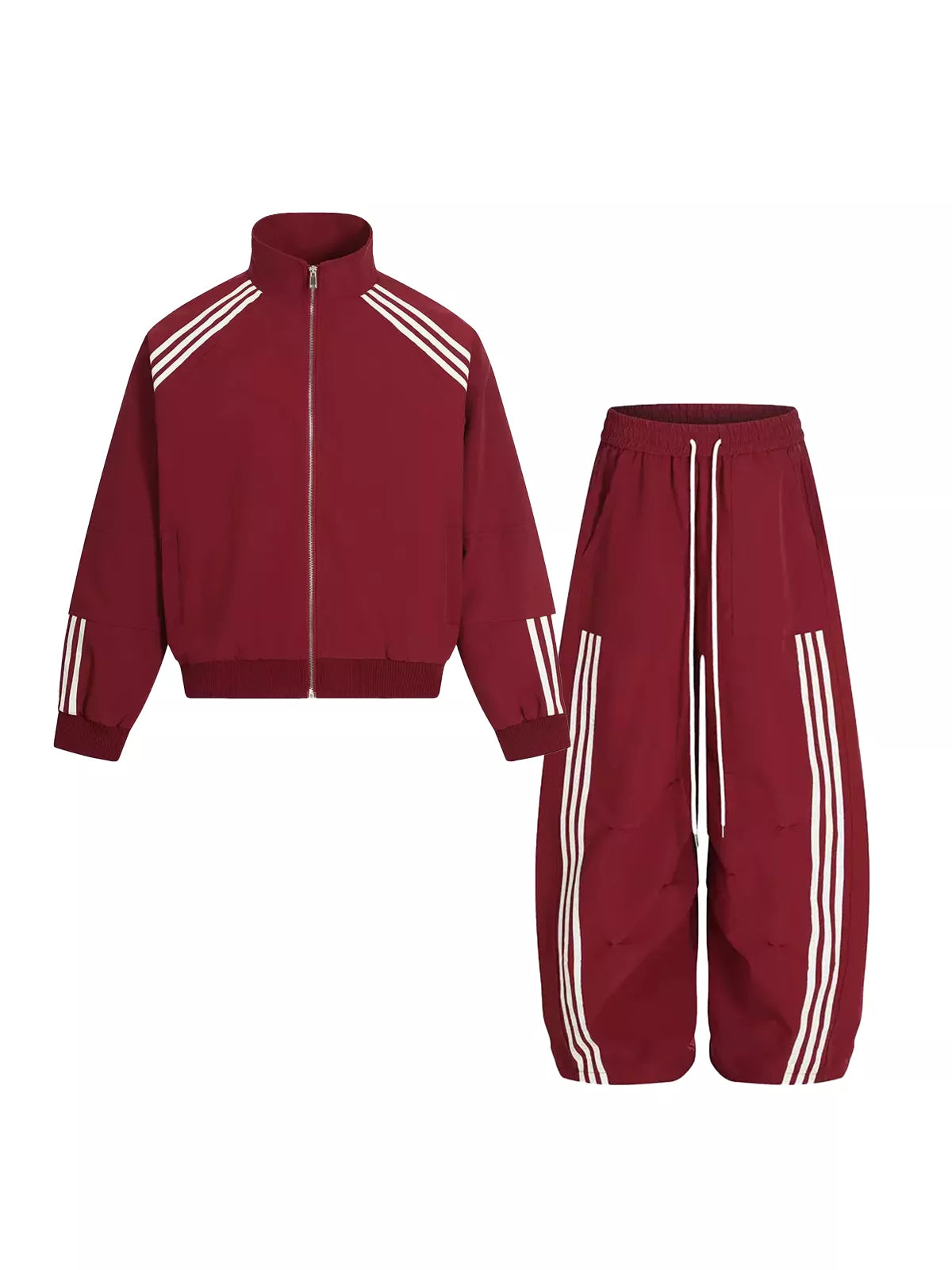 Striped Track Jacket and Wide-Leg Pants Two-Piece Set