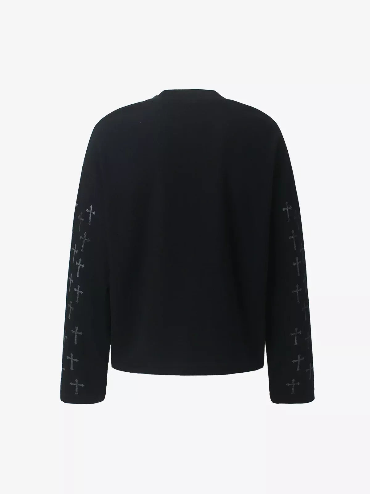 Cross Print Waffle Knit Long Sleeve Crew Neck Tee