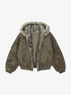Gothic Cross Faux Fur Hooded Puffer Bomber Jacket