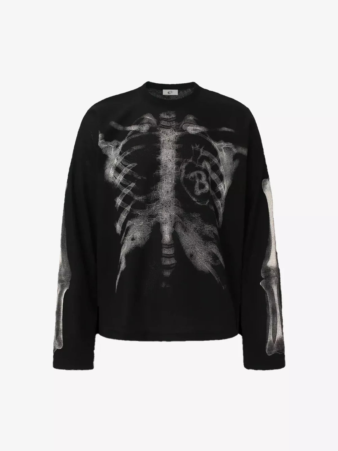Vintage Skeleton Print Waffle Sweatshirt