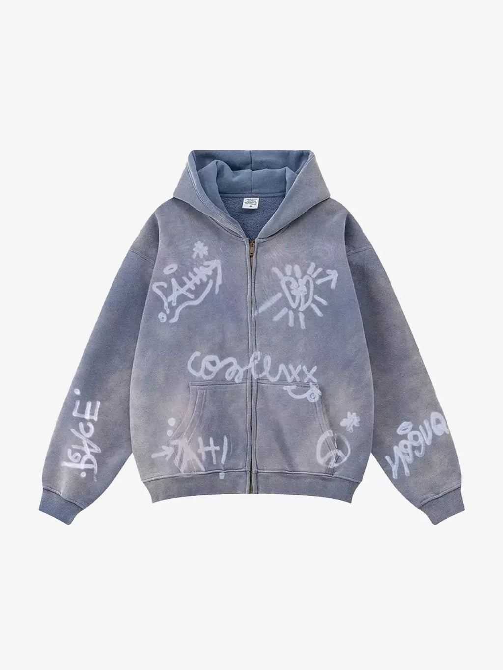 Graffiti Washed Zip Up Hoodies