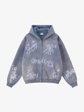 Graffiti Washed Zip Up Hoodies
