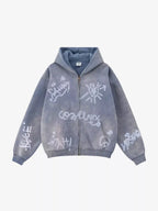 Graffiti Washed Zip Up Hoodies