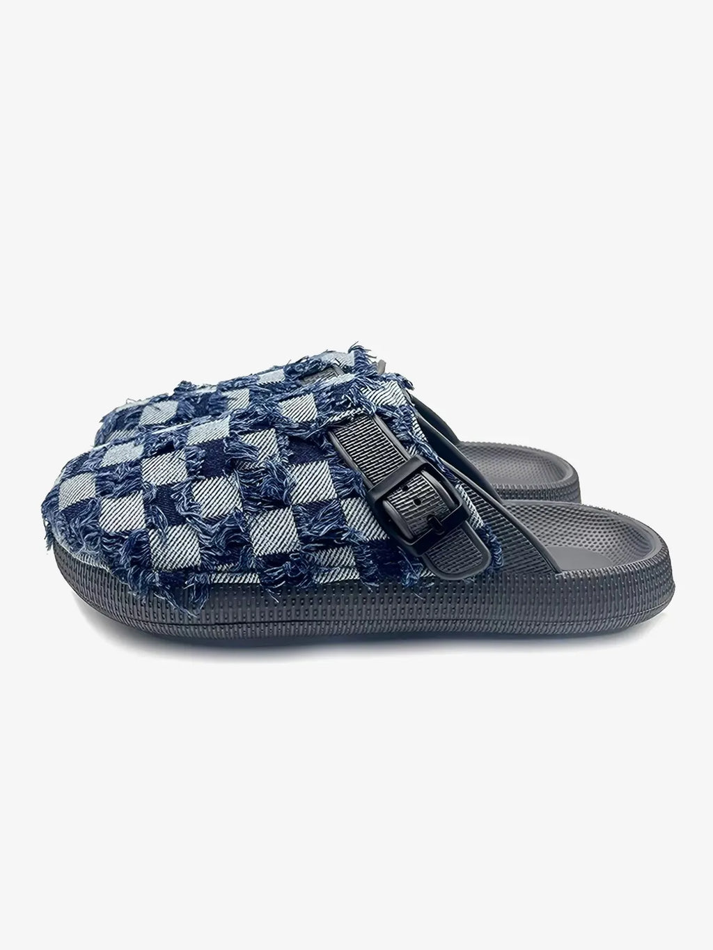 Suede Buckle Strap Rubber-Sole Streetwear Mules