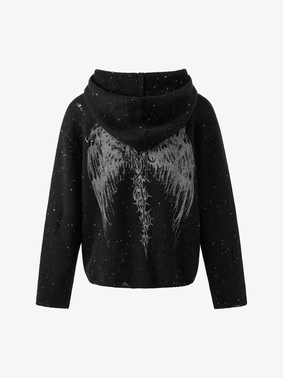 Wings Distressed Speckled Knitted Hooded Sweater