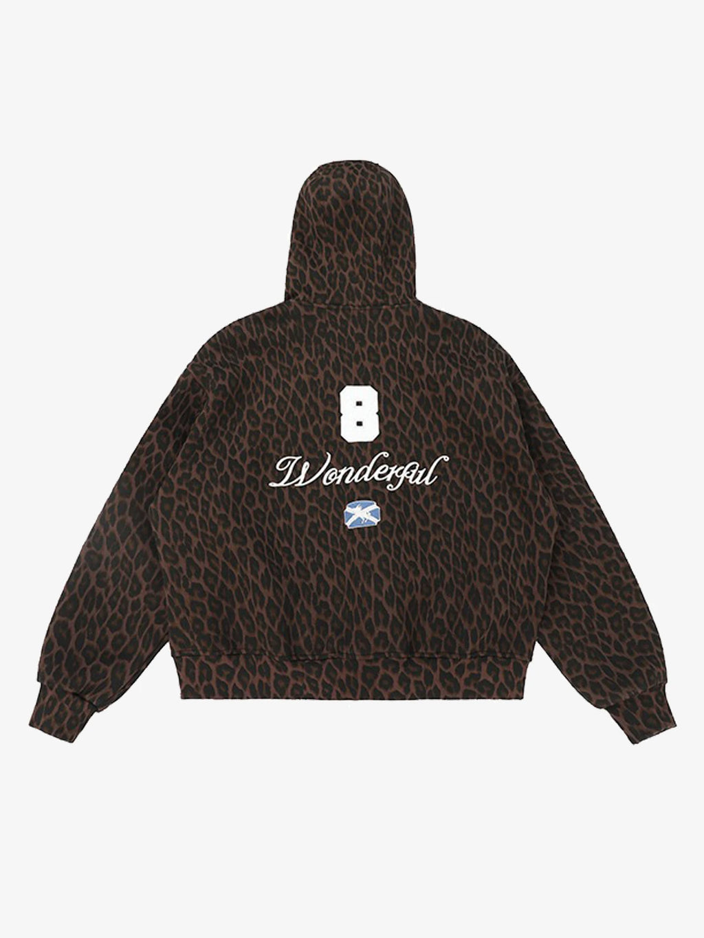 Leopard Print Embroidered Full-Zip Fleece Hoodie