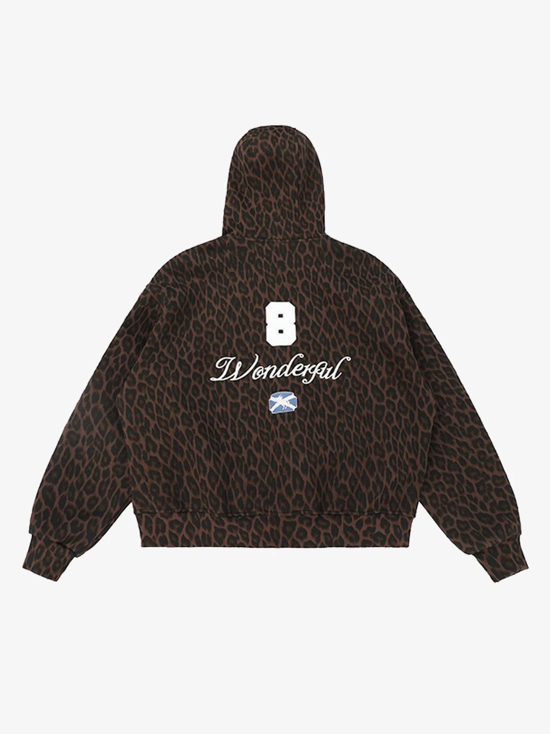 Leopard Print Embroidered Full-Zip Fleece Hoodie
