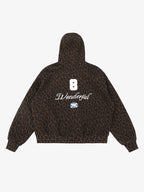 Leopard Print Embroidered Full-Zip Fleece Hoodie