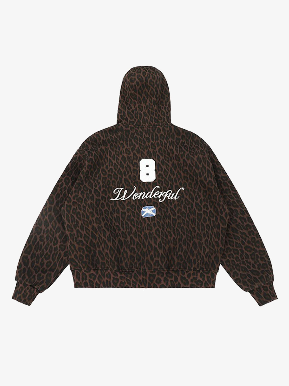 Leopard Print Embroidered Full-Zip Fleece Hoodie