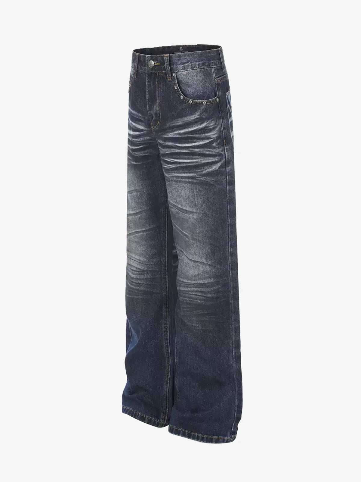 Flag Graphic Washed Distressed Wide-Leg Jeans